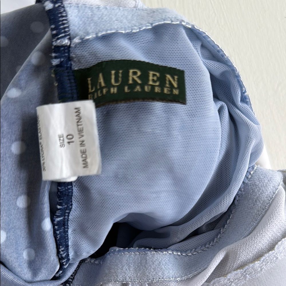 LAUREN RALPH LAUREN Navy White Polka Dot Retro Halter Women's Swimsuit Size 10 - Picture 2 of 9